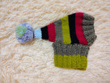 Christmas rainbow striped Santa hat for dog with pom poms