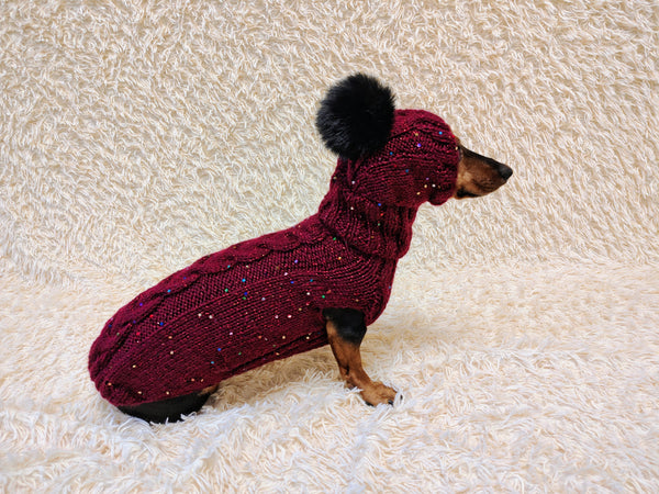 Angora Sequin Dog Costume Sweater and Pom-Pom Hat