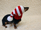Knitted Christmas Dog Hat: Red & White Striped Lurex with Pom