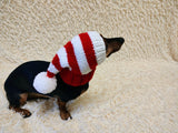Knitted Christmas Dog Hat: Red & White Striped Lurex with Pom