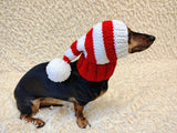 Knitted Christmas Dog Hat: Red & White Striped Lurex with Pom