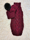 Angora Sequin Dog Costume Sweater and Pom-Pom Hat