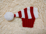 Knitted Christmas Dog Hat: Red & White Striped Lurex with Pom
