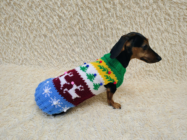 Snowflake Deer Christmas sweater for dog bright festive costume , Holiday New Year clothes pet apparel outfit dachshund jamper photo shoot