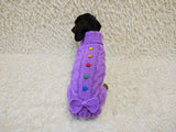 3 color Dog sweater with aran bow and wooden buttons, dachshund clothing outfit