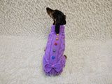 3 color Dog sweater with aran bow and wooden buttons, dachshund clothing outfit