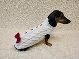 Christmas Dog Sweater, Aran Knit Bow, Deer Decoration