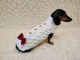 Christmas Dog Sweater, Aran Knit Bow, Deer Decoration