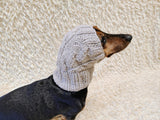 Warm winter dog hat with arans, hat for dachshund