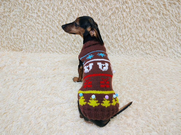 Trees, Gifts, Bears, Snowflakes Christmas sweater for dog bright festive costume , Holiday New Year clothes pet apparel outfit dachshund