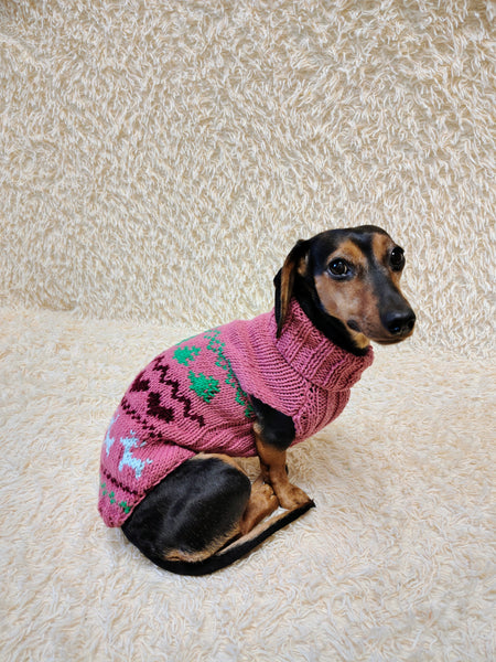 Snowflakes deer trees Christmas sweater for dog bright festive costume , Holiday  New Year clothes pet apparel outfit dachshund jamper