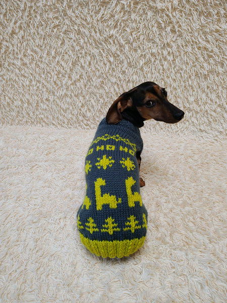Snowflakes dinosaurs trees Christmas sweater for dog bright festive costume , Holiday  New Year clothes pet apparel outfit dachshund jamper