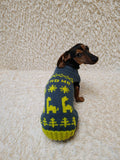 Snowflakes dinosaurs trees Christmas sweater for dog bright festive costume , Holiday  New Year clothes pet apparel outfit dachshund jamper