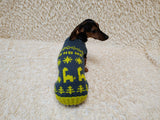 Snowflakes dinosaurs trees Christmas sweater for dog bright festive costume , Holiday  New Year clothes pet apparel outfit dachshund jamper