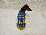 Snowflakes dinosaurs trees Christmas sweater for dog bright festive costume , Holiday  New Year clothes pet apparel outfit dachshund jamper