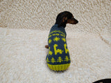 Snowflakes dinosaurs trees Christmas sweater for dog bright festive costume , Holiday  New Year clothes pet apparel outfit dachshund jamper