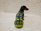 Snowflakes dinosaurs trees Christmas sweater for dog bright festive costume , Holiday  New Year clothes pet apparel outfit dachshund jamper