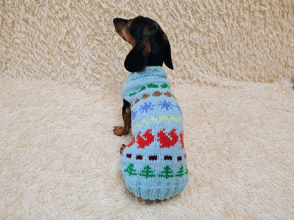 Tree squirrel snowflake Christmas sweater for dog bright festive costume , Holiday New Year clothes pet apparel outfit dachshund jamper