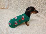 Santa tick and bows Christmas sweater for dog bright festive costume , Holiday New Year warm clothes pet apparel outfit dachshund jamper