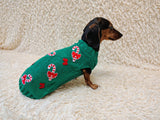 Santa tick and bows Christmas sweater for dog bright festive costume , Holiday New Year warm clothes pet apparel outfit dachshund jamper
