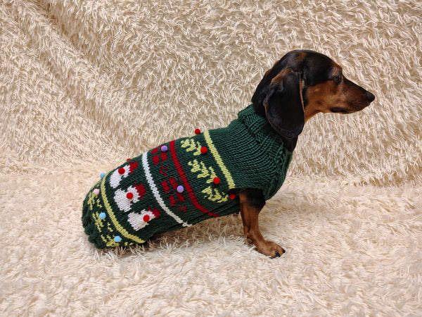 Christmas sweater for dog bright festive costume , Holiday New Year warm clothes pet apparel outfit dachshund jamper photo shoot