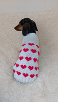 Jumper with hearts for dog valentine's day gift,Dachshund knitted heart sweater, clothing heart sweater, Valentine's day dog sweater