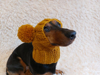 Hat for dog with two pompons, hat for dachshund with two pompons