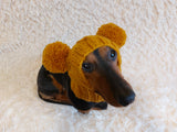 Hat for dog with two pompons, hat for dachshund with two pompons