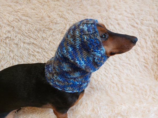 Handmade Wool Snood Warm Winter Knitted Dog Hat Warm Ears Dachshund Snood Hat
