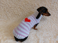 Sweater with hearts, wool sweatshirt for dog, hoodie for dachshund with heart
