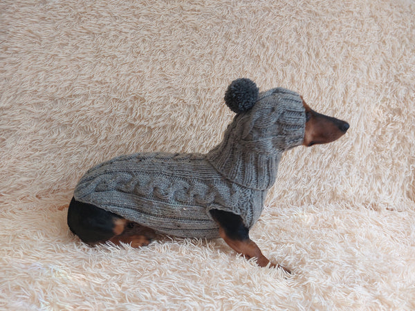 Alpaca coat and hat for dogs, knitted dachshund clothes sweater and hat, winter dachshund suit sweater and hat