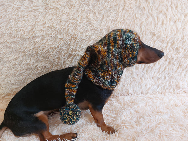 Christmas bright outfit dog hat with pompom,dachshund hat,Christmas clothes for dog photo shoot