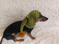 Christmas bright outfit dog hat with pompom,dachshund hat,Christmas clothes for dog photo shoot