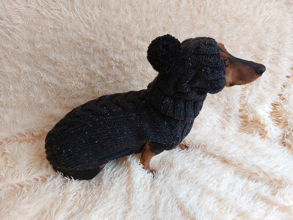 Alpaca wool costume with classic arana sweater and hat for dachshund or small dog, winter set sweater and hat for dogs