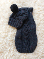 Alpaca wool costume with classic arana sweater and hat for dachshund or small dog, winter set sweater and hat for dogs