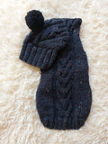 Alpaca wool costume with classic arana sweater and hat for dachshund or small dog, winter set sweater and hat for dogs