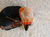 Dog hat with pom poms wool, warm hat for dachshund, wool hat for small dogs