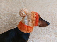 Dog hat with pom poms wool, warm hat for dachshund, wool hat for small dogs