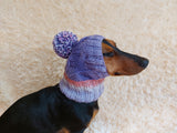 Dog hat with pom poms wool, warm hat for dachshund, wool hat for small dogs