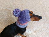 Dog hat with pom poms wool, warm hat for dachshund, wool hat for small dogs