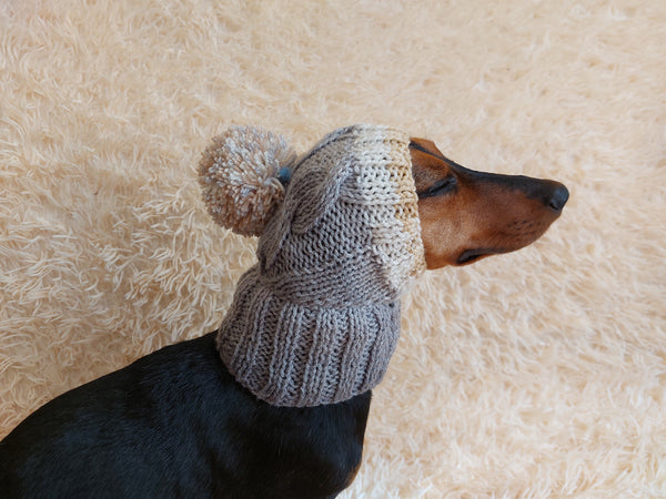 Dog hat with pom poms wool, warm hat for dachshund, wool hat for small dogs