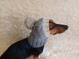 Dog hat with pom poms wool, warm hat for dachshund, wool hat for small dogs