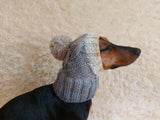 Dog hat with pom poms wool, warm hat for dachshund, wool hat for small dogs