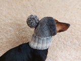 Dog hat with pom poms wool, warm hat for dachshund, wool hat for small dogs