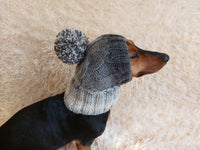 Dog hat with pom poms wool, warm hat for dachshund, wool hat for small dogs