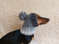 Dog hat with pom poms wool, warm hat for dachshund, wool hat for small dogs