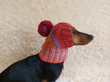 Dog hat with pom poms wool, warm hat for dachshund, wool hat for small dogs