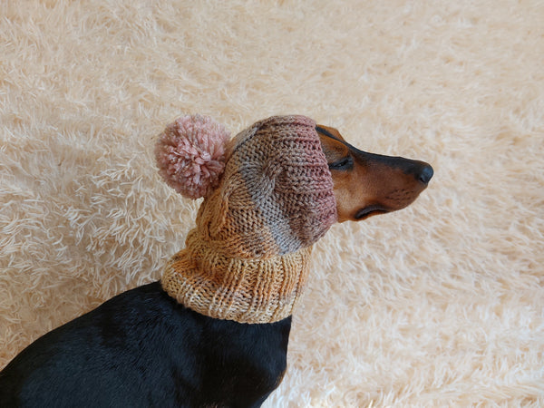 Dog hat with pom poms wool, warm hat for dachshund, wool hat for small dogs