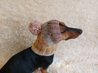 Dog hat with pom poms wool, warm hat for dachshund, wool hat for small dogs