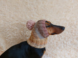 Dog hat with pom poms wool, warm hat for dachshund, wool hat for small dogs